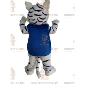 BIGGYMONKEY™ mascottekostuum witte en zwarte tijger met blauw