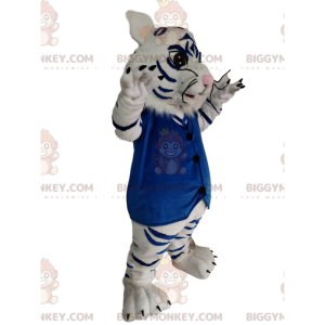 BIGGYMONKEY™ mascottekostuum witte en zwarte tijger met blauw
