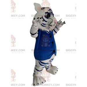 Traje de mascote BIGGYMONKEY™ Tigre branco e preto com colete