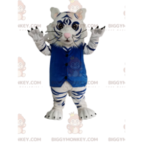 Costume de mascotte BIGGYMONKEY™ de tigre blanc et noir avec un