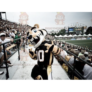 BIGGYMONKEY™ Mascot Costume Black & White Tan Tiger In