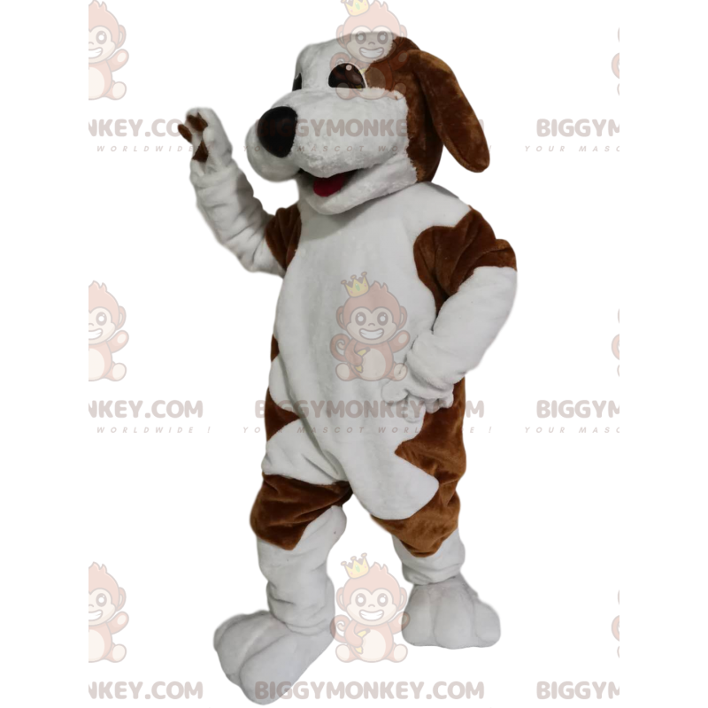 Bruine en witte hond BIGGYMONKEY™ mascottekostuum met een mooie