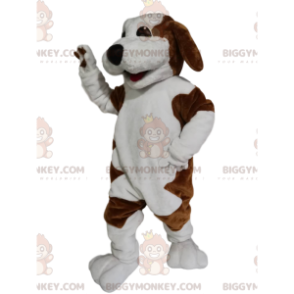 Braun-weißer Hund BIGGYMONKEY™ Maskottchen-Kostüm mit einem