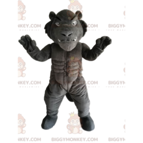 Fierce and Very Muscular Gray Tiger BIGGYMONKEY™ Mascot Costume