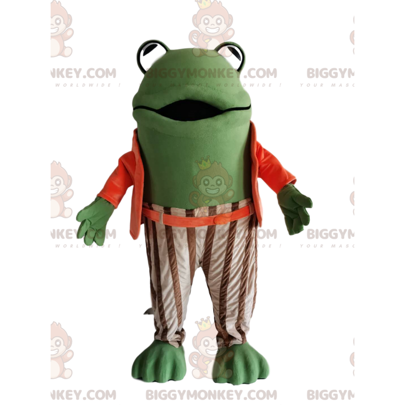 Green Frog BIGGYMONKEY™ Mascot Costume with Orange and White