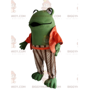 Traje de mascote Green Frog BIGGYMONKEY™ com terno listrado