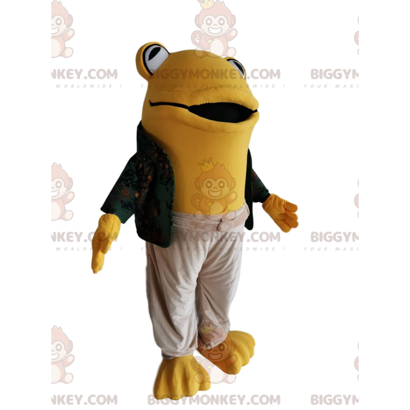 Στολή μασκότ BIGGYMONKEY™ Yellow Frog με casual φόρεμα -
