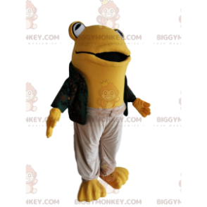 Στολή μασκότ BIGGYMONKEY™ Yellow Frog με casual φόρεμα -