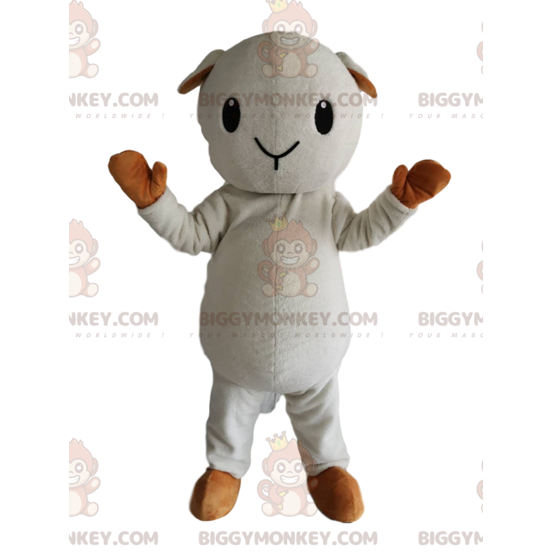 Costume de mascotte BIGGYMONKEY™ de petit mouton blanc et beige