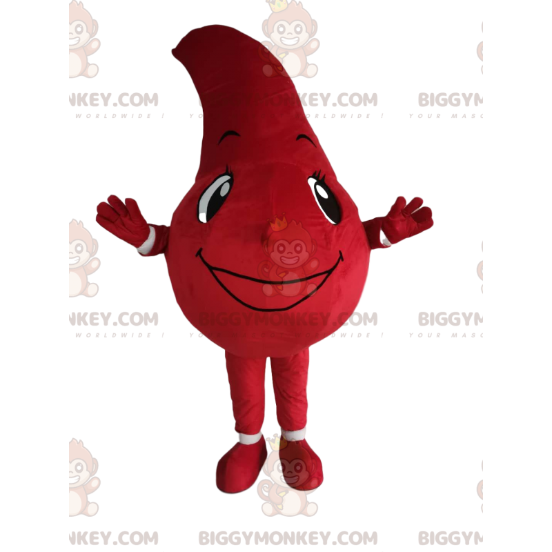 BIGGYMONKEY™ costume da mascotte di goccia rossa con un sorriso