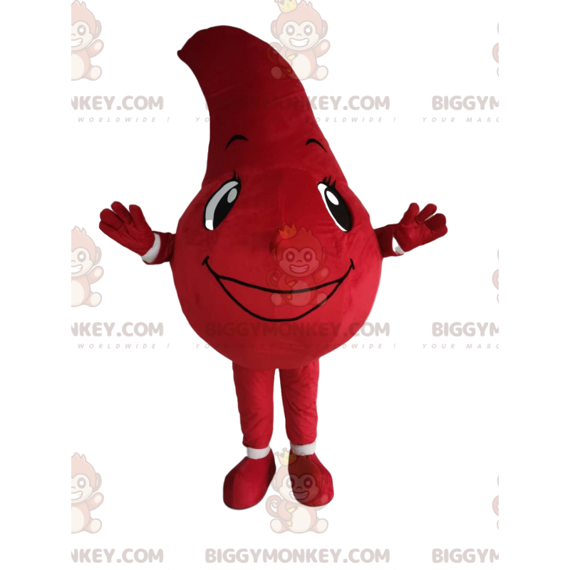 BIGGYMONKEY™ mascot costume of red drop with a wonderful smile