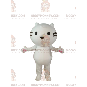 BIGGYMONKEY™ maskotdräkt av Little White Cat med svarta morrhår