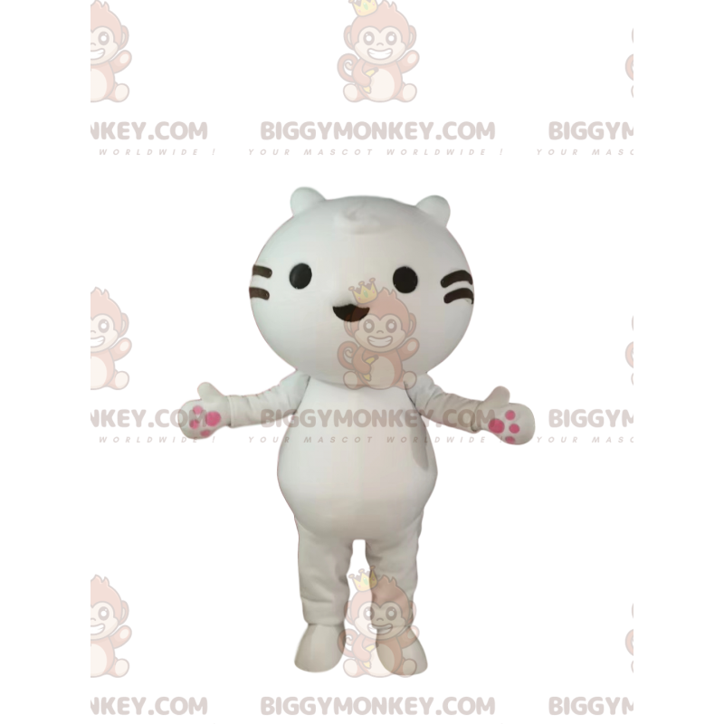 Traje de mascote BIGGYMONKEY™ de gatinho branco com bigodes