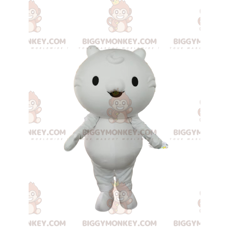 BIGGYMONKEY™ maskotdräkt av liten vit katt med små ögon och små