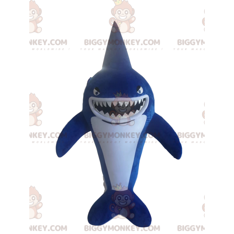 Costume de mascotte BIGGYMONKEY™ de requin bleu et blanc