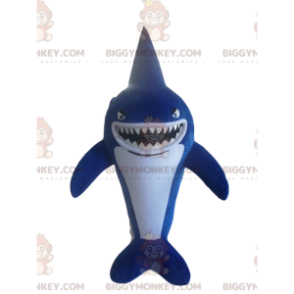 Costume de mascotte BIGGYMONKEY™ de requin bleu et blanc