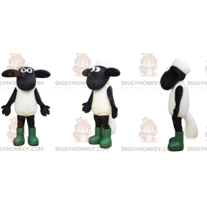 Traje de mascote BIGGYMONKEY™ Ovelha branca e negra com olhos