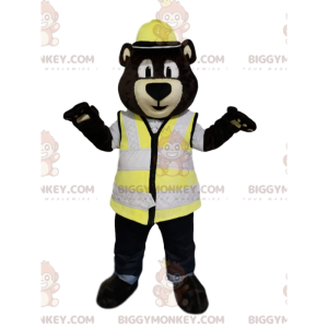 Brown Bear BIGGYMONKEY™ Mascot Costume with Helmet and Yellow