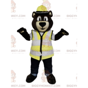 Brown Bear BIGGYMONKEY™ Mascot Costume with Helmet and Yellow