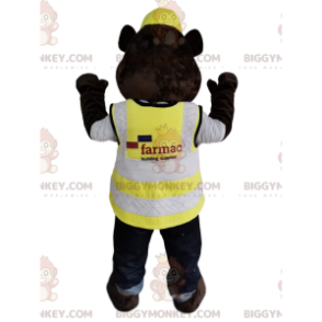 Brun bjørn BIGGYMONKEY™ maskotkostume med hjelm og gul vest -