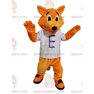 Playful Red Fox BIGGYMONKEY™ Mascot Costume With White T-Shirt