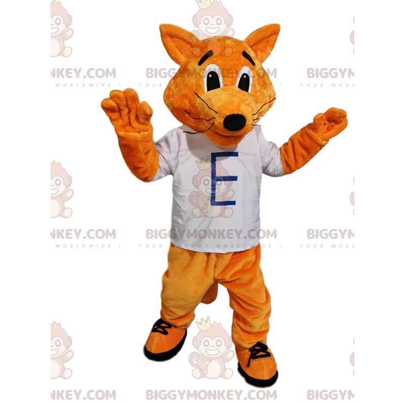 Playful Red Fox BIGGYMONKEY™ Mascot Costume With White T-Shirt