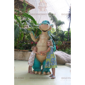 Disfraz de mascota dinosaurio gigante azul y canela