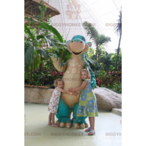 Disfraz de mascota dinosaurio gigante azul y canela