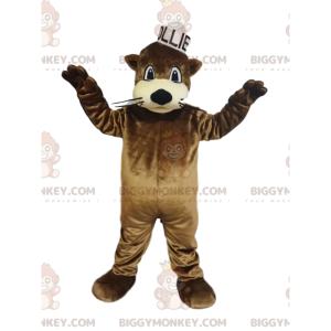 Costume de mascotte BIGGYMONKEY™ de loutre marron avec un petit