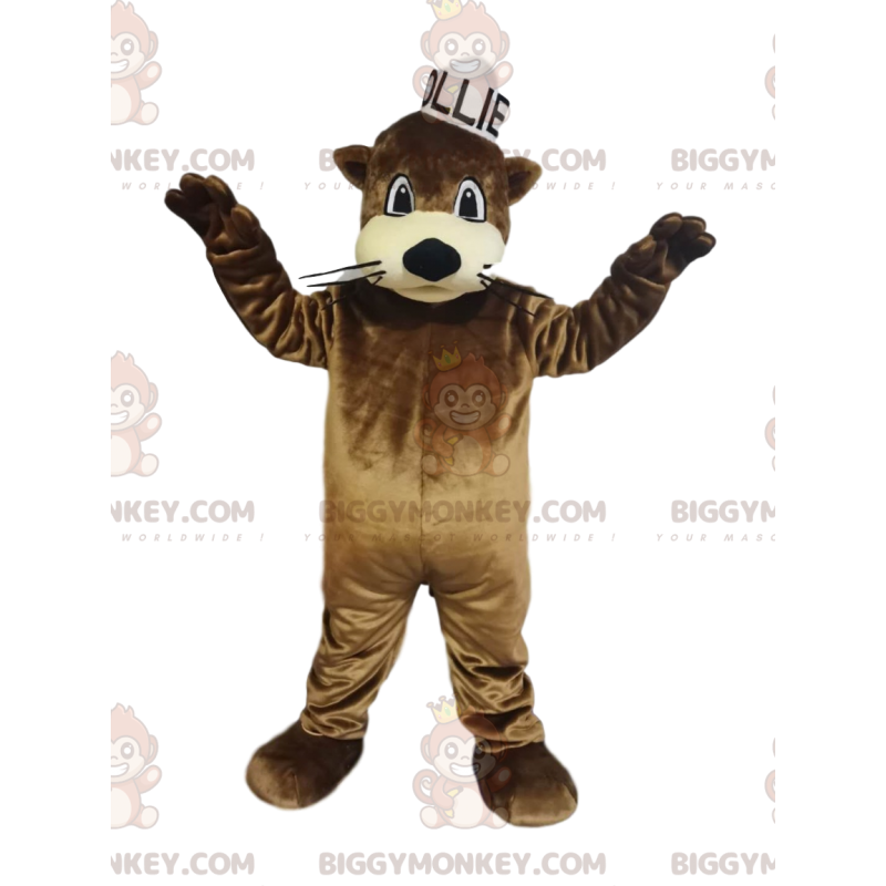 Traje de mascote lontra marrom BIGGYMONKEY™ com chapéu de