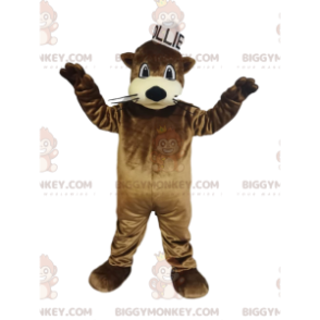 BIGGYMONKEY™ Mascot Costume Brown Otter With Small White Sailor