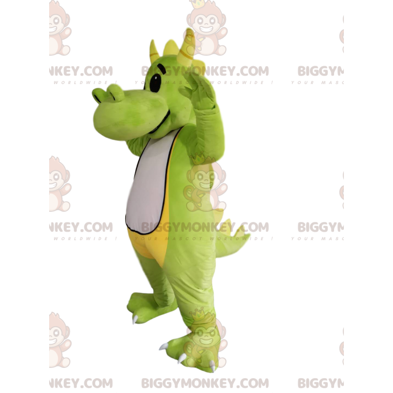 BIGGYMONKEY™ Costume da mascotte Drago verde e bianco con corna