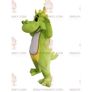 BIGGYMONKEY™ Costume da mascotte Drago verde e bianco con corna