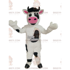 BIGGYMONKEY™ Mascot Costume Black and White Cow with Big Pink