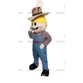 Blonde man BIGGYMONKEY™ mascottekostuum met overall en