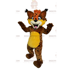 Kostým maskota BIGGYMONKEY™ Veselý hnědý bobcat s oranžovým