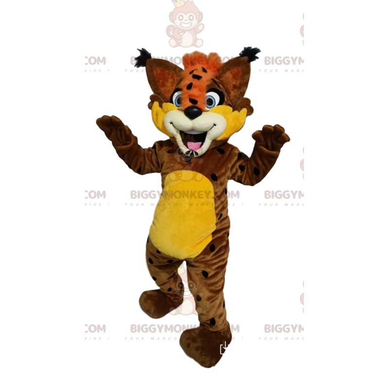 Kostým maskota BIGGYMONKEY™ Veselý hnědý bobcat s oranžovým