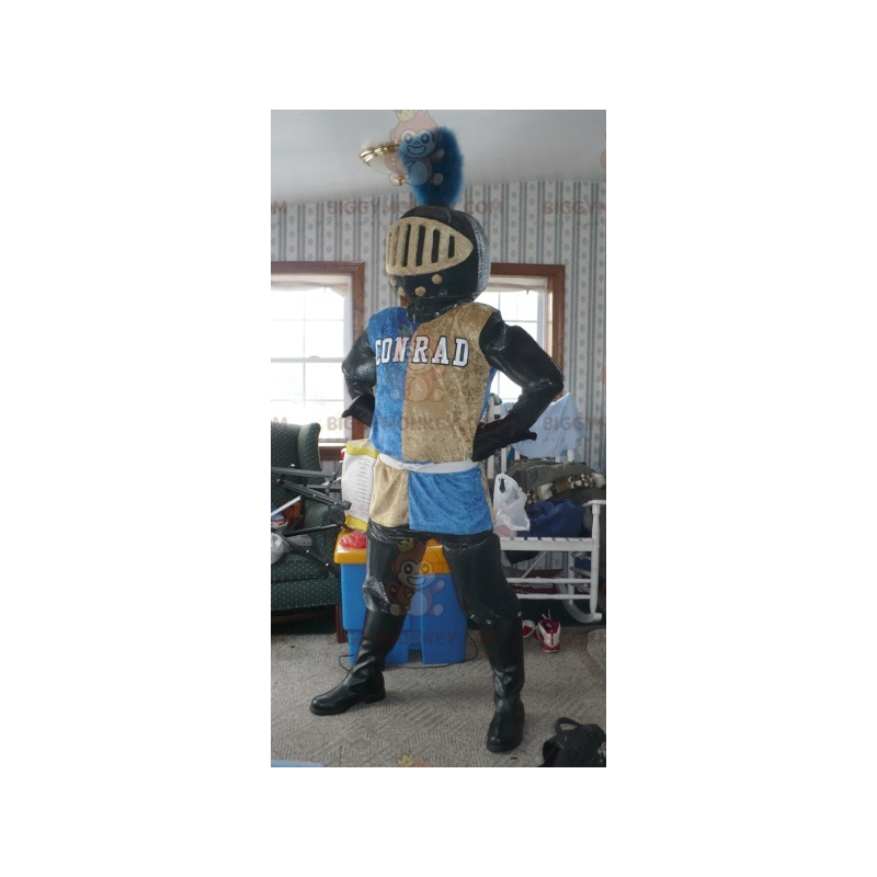 Costume mascotte colorato cavaliere BIGGYMONKEY™ con elmo -
