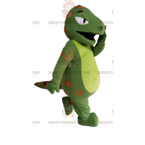 BIGGYMONKEY™ Grønt dinosaurmaskotkostume med orange og bordeaux