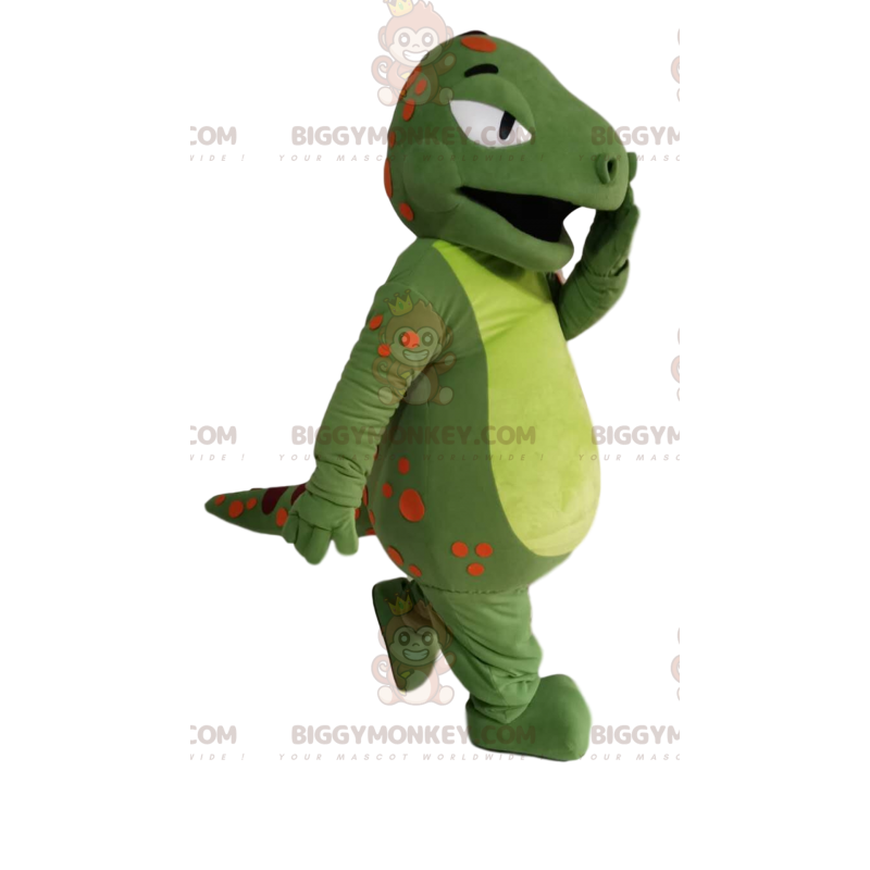 BIGGYMONKEY™ Groene dinosaurus mascottekostuum met oranje en