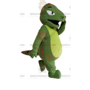 BIGGYMONKEY™ Grön dinosauriemaskotdräkt med orange och vinröda