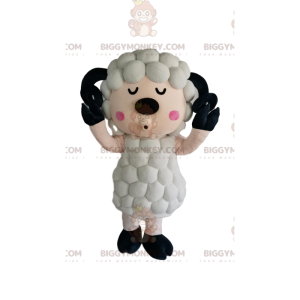 White Sheep BIGGYMONKEY™ Mascot Costume with Quirky Fur –