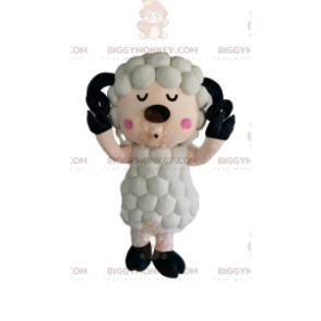Costume de mascotte BIGGYMONKEY™ de mouton blanc avec un pelage