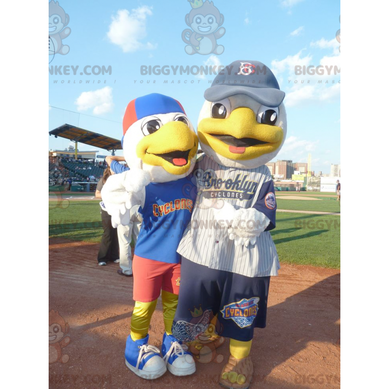 2 BIGGYMONKEY's mascotte van zeemeeuwvogels in sportkleding -