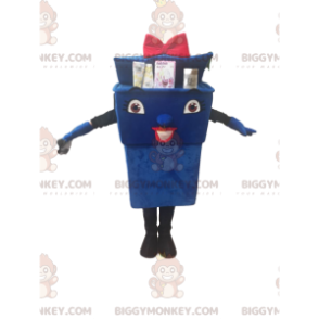 BIGGYMONKEY™ Mascot Costume Blue Trash Can With Pink Bow –