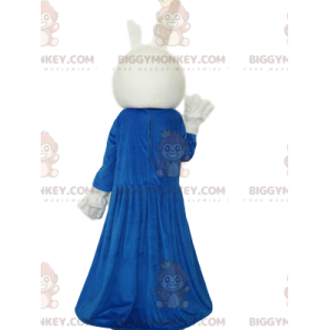 Traje de mascote de coelho branco BIGGYMONKEY™ com vestido azul