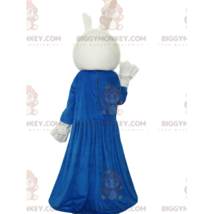 Wit konijn BIGGYMONKEY™ mascottekostuum met blauwe jurk en rode