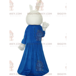 Kostým maskota bílého zajíčka BIGGYMONKEY™ s modrými šaty a