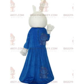 Traje de mascote de coelho branco BIGGYMONKEY™ com vestido azul