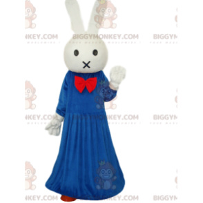 Traje de mascote de coelho branco BIGGYMONKEY™ com vestido azul